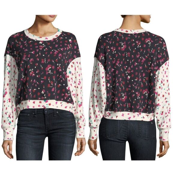 Joie Womens NWT Caleigh Floral Print Drop Shoulder Sweater Size S Colorblock New - Picture 1 of 7
